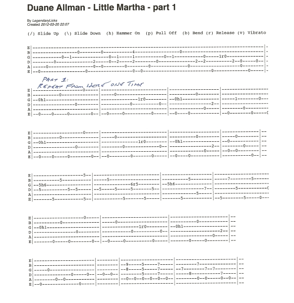 Duane Allman Little Martha Guitar Tab Part 1 page 1