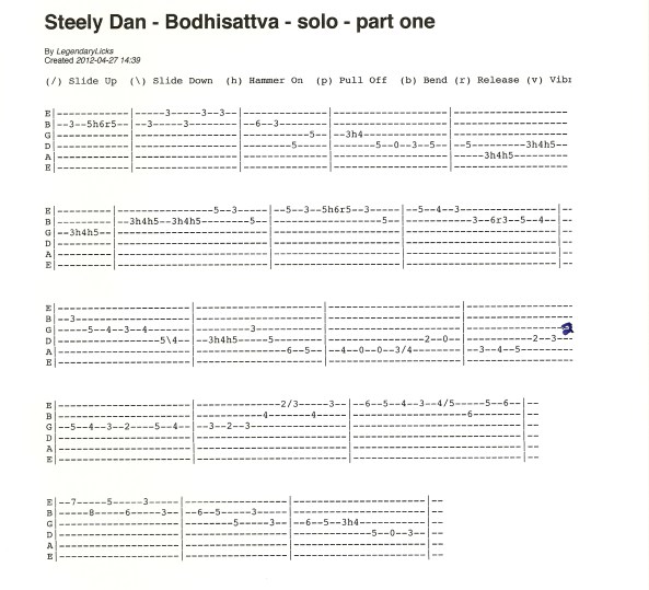 Steely Dan Bodhisattva guitar solo tab part one