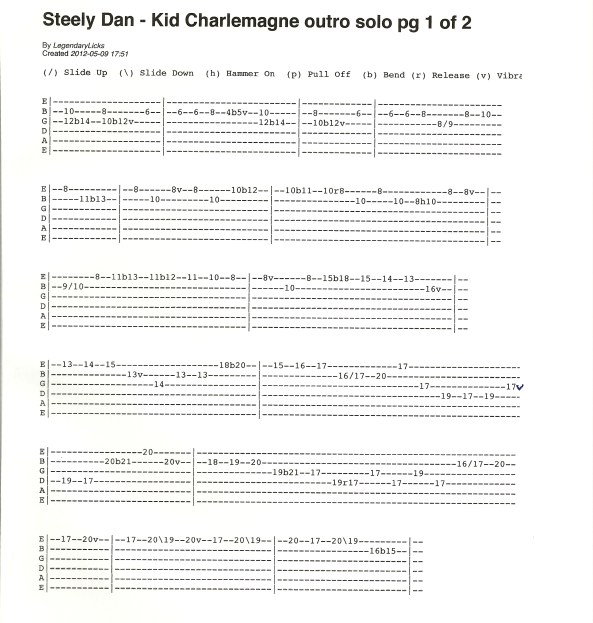 Steely Dan Kid Charlemagne outro solo guitar tab 1of2