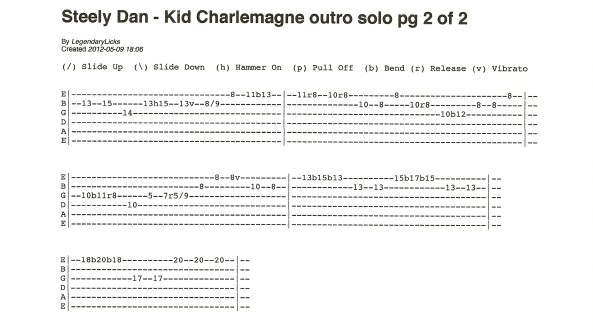 Steely Dan Kid Charlemagne outro solo guitar tab 2of2