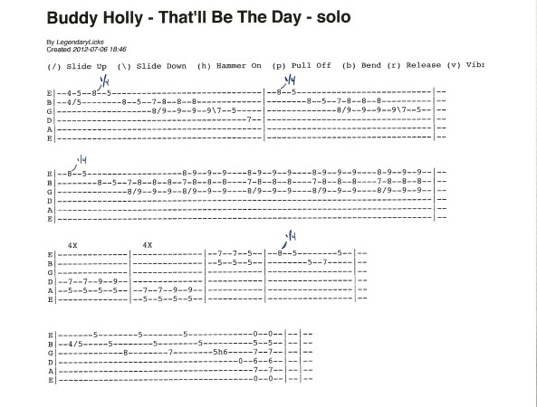 Buddy Holly That'll Be The Day guitar solo tablature