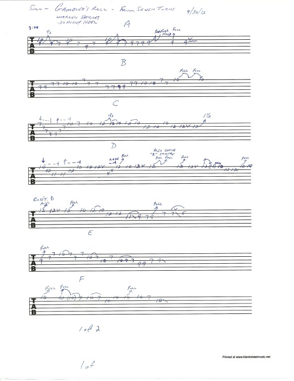 Allman Brothers Gambler's Roll guitar solo tablature 1 of 2