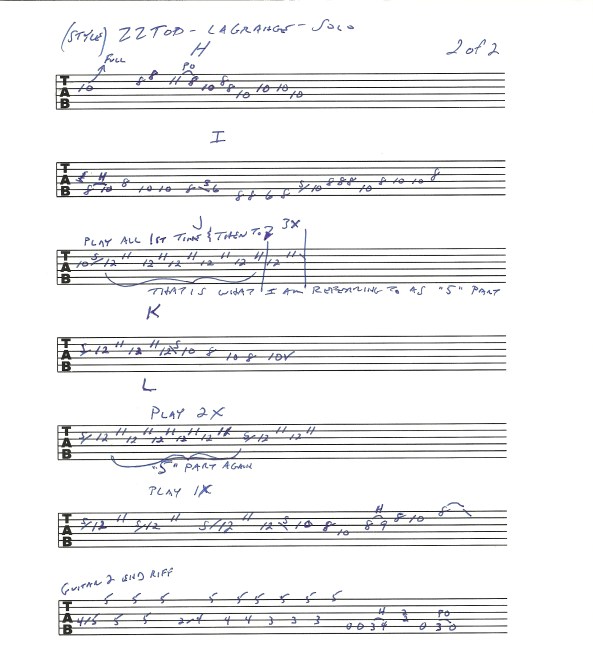 ZZ TOP La Grange guitar solo tab page 2of2