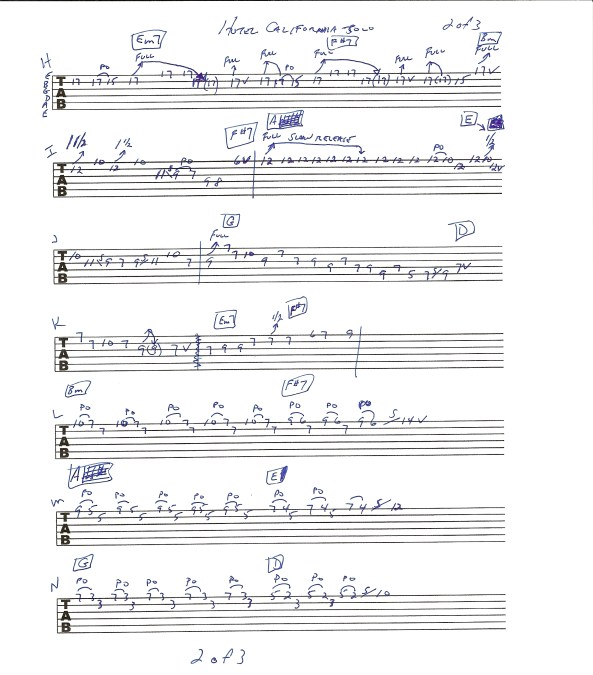The Eagles Hotel California solo guitar tab page 2 of 3