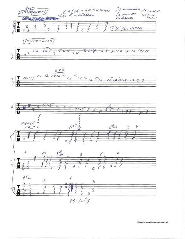 Eric Clapton Layla Unplugged guitar tab pg 1of3