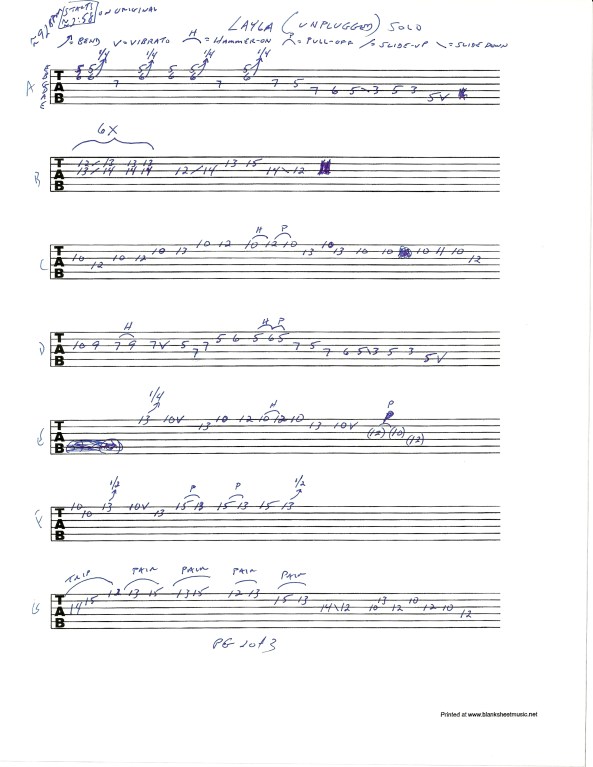 Eric Clapton Layla Unplugged guitar tab pg 2of3