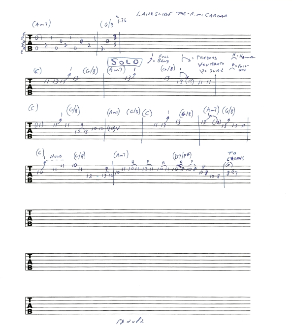 Fleetwood Mac Landslide guitar tab page 2of2