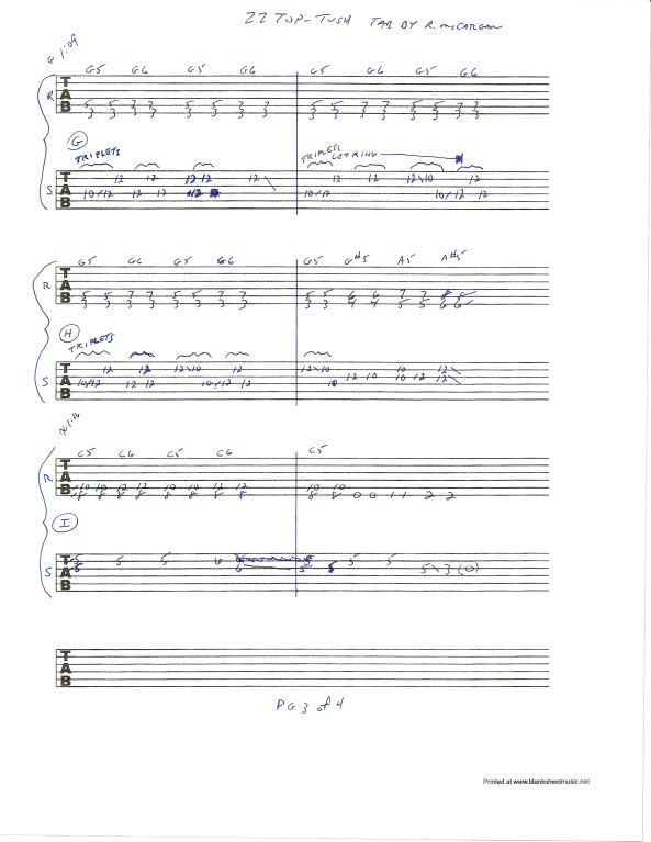 ZZ TOP TUSH slide guitar solo tab page 3of4