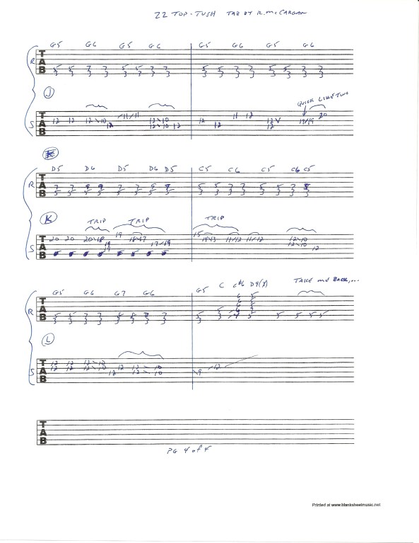 ZZ TOP TUSH slide guitar solo tab page 4of4
