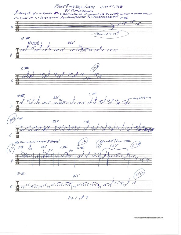 Lynyrd Skynyrd Free Bird guitar solo tab page 1of7