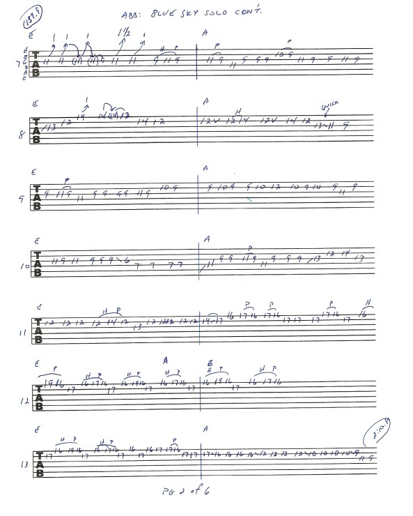 Allman Brothers - Blue Sky guitar solos tab 2 of 6