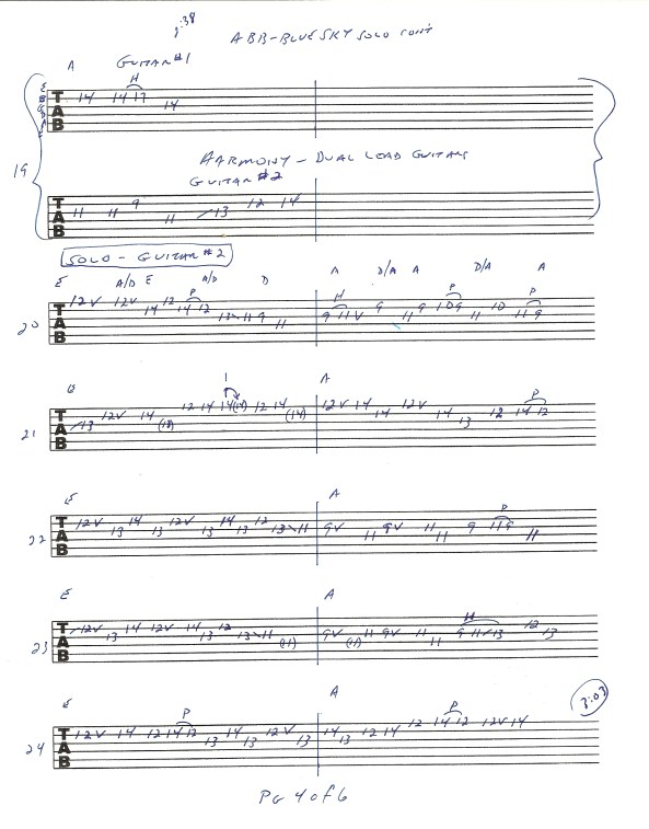 Allman Brothers - Blue Sky guitar solos tab 4 of 6