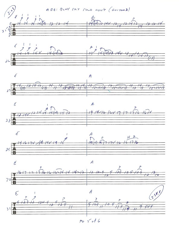 Allman Brothers - Blue Sky guitar solos tab 5 of 6
