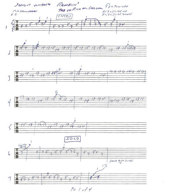 Marshall Tucker Band - Ramblin guitar tab pg 1 of 4