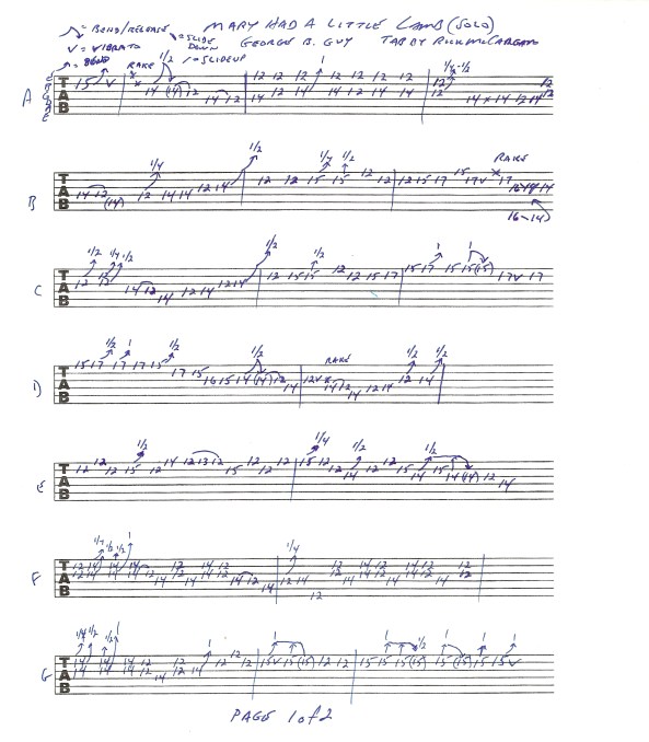 Stevie Ray Vaughan - Mary Had A Little Lamb guitar solo tab 1 of 2