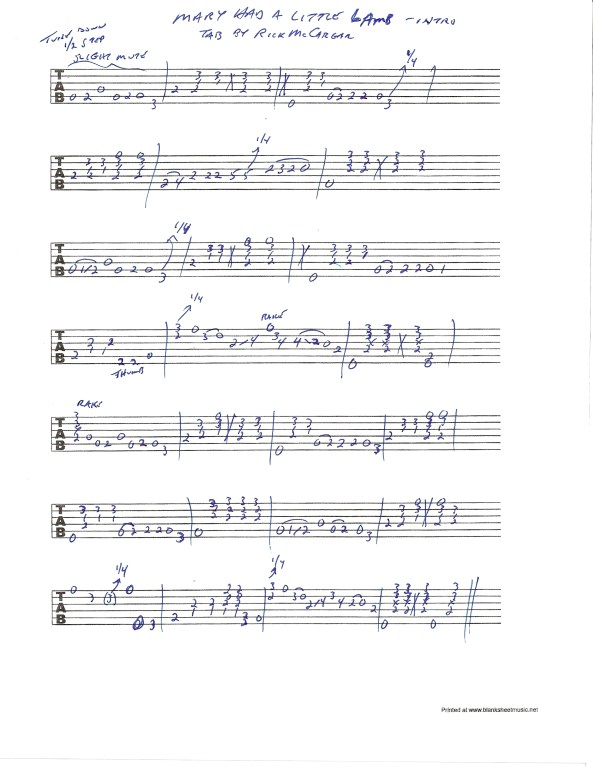 Stevie Ray Vaughan - Mary Had A Little Lamb guitar solo tab - intro