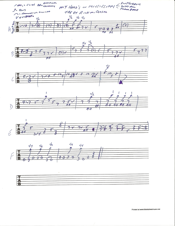 ZZ TOP My Head's In Mississippi solo guitar tab