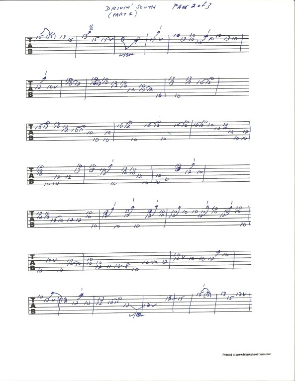 Jimi Hendrix Drivin South guitar tab pg 2 of 3