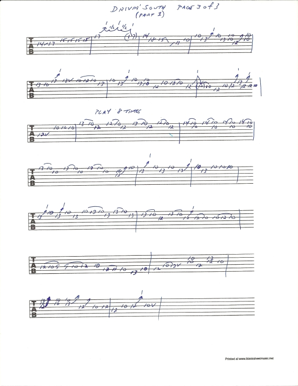 Jimi Hendrix Drivin South guitar tab pg 3 of 3
