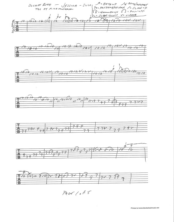Allman Brothers - Jessica solo guitar tab pg 1of5