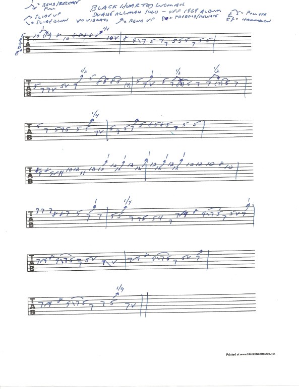 Allman Brothers Band - Black Hearted Woman guitar solo tablature
