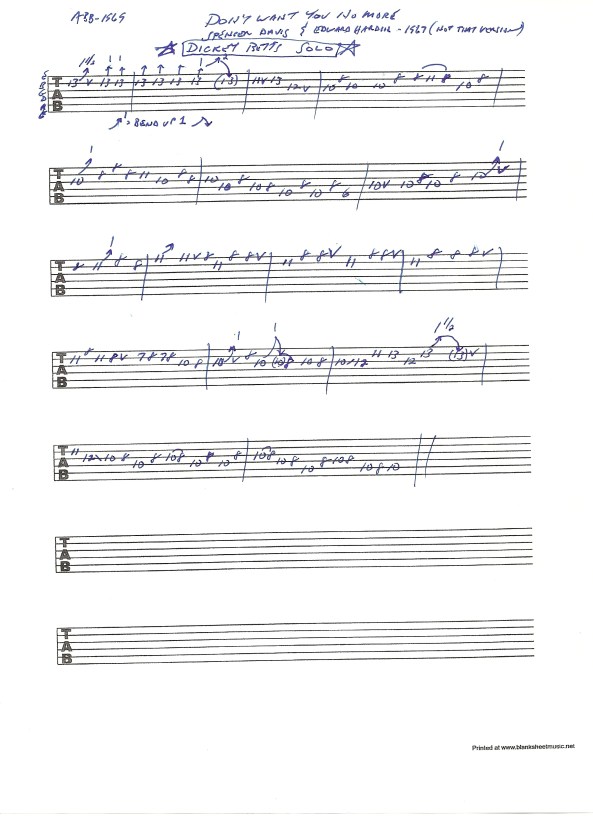 Allman Brothers Band - Don't Want You No More - Dicky Betts solo guitar tab