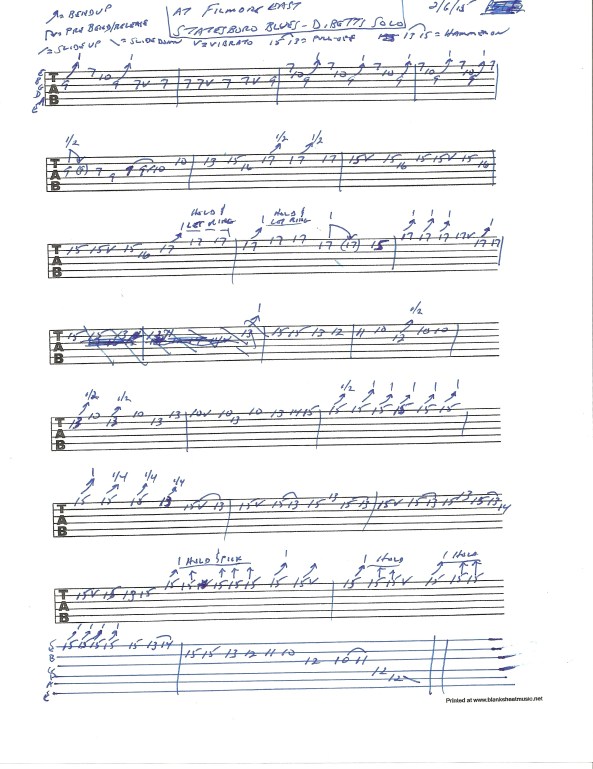 Allman Brothers Band - Statesboro Blues - Dickey Betts guitar solo tablature