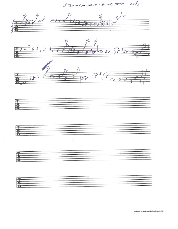 Allman Brothers Stormy Monday - Dickey Betts guitar solo tablature page 2 of 2