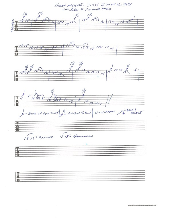 Gary Moore "Since I Met You Baby" 2nd guitar solo tablature