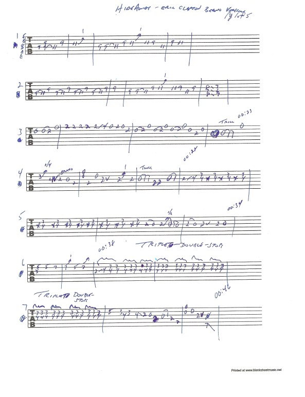 Eric Clapton Hideaway guitar tab page 1 of 5
