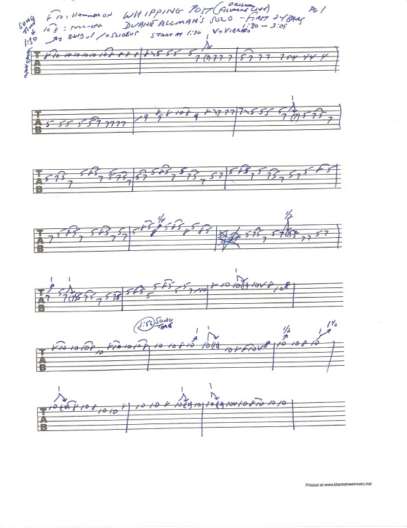 Allman Brothers Band - Whipping Post guitar tab - Duane Allman Solo - pg 1